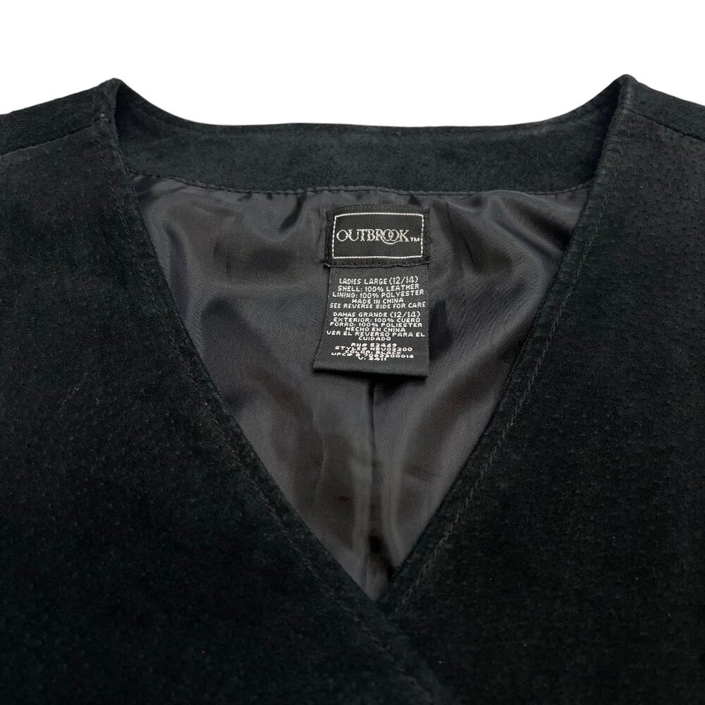 Vintage Outbrook Black Suede Leather Vest Size Large 12/14 Western Style Lined - Picture 8 of 10